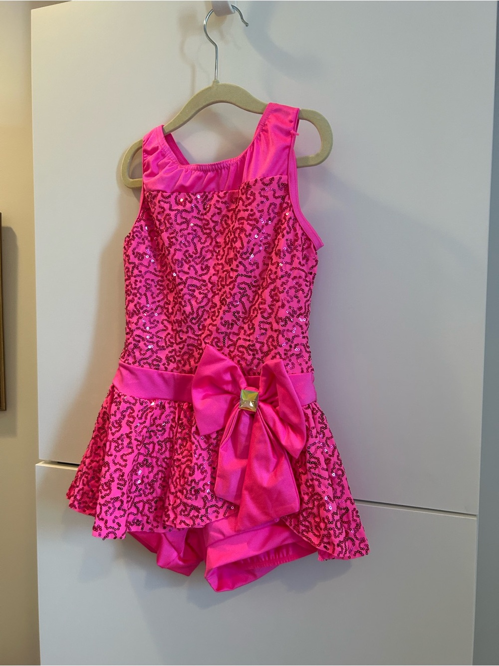 Weissman “Stars” Hot Pink Sequin Dance Dress with Bow Accent - Child’s Medium